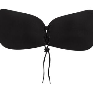 Black Strapless Lace-Up Bra